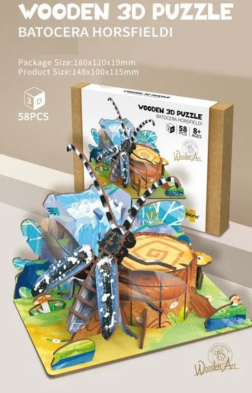 KTX-855891 Wooden 3D Insect Puzzle Set - Butterfly and Bee Models for Kids Educational Fun