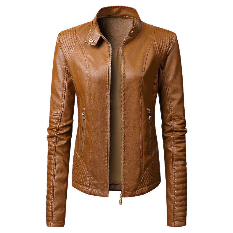 KTX-914387 New Popular Long PU Leather Jackets for European American Women Zipper Closure Women's Clothing Jacket Custom