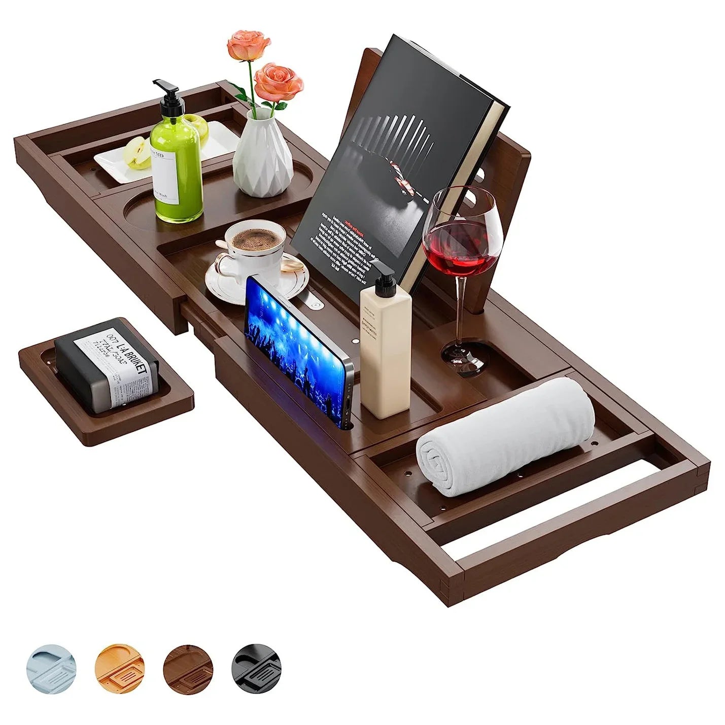 KTX-416147 Expandable Bamboo Bathtub Caddy Tray for Relaxing Bath Experience