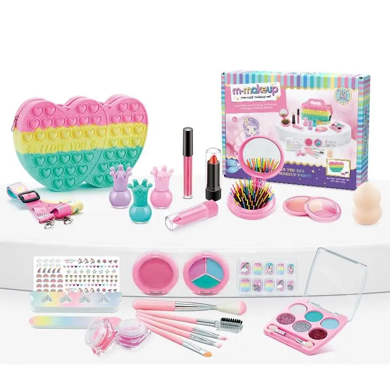 KTX-326995 Kids Cosmetic Makeup Set with Nail Accessories for Dress-Up Play - Ages 2 to 14