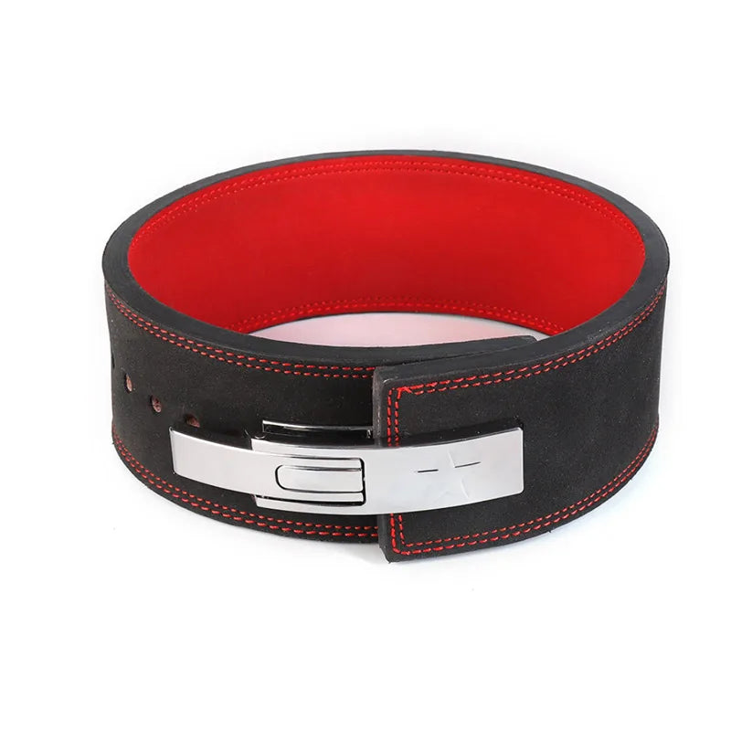 KTX-452819 Leather Weightlifting Belt - 10mm Thick Cowhide, 4-Layer Design, Lever Closure