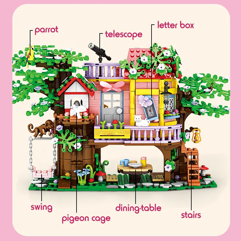 KTX-046355 Kid's Mini Micro Building Block Tree House Construction Set with 840 Pieces for Ages 5 and Up