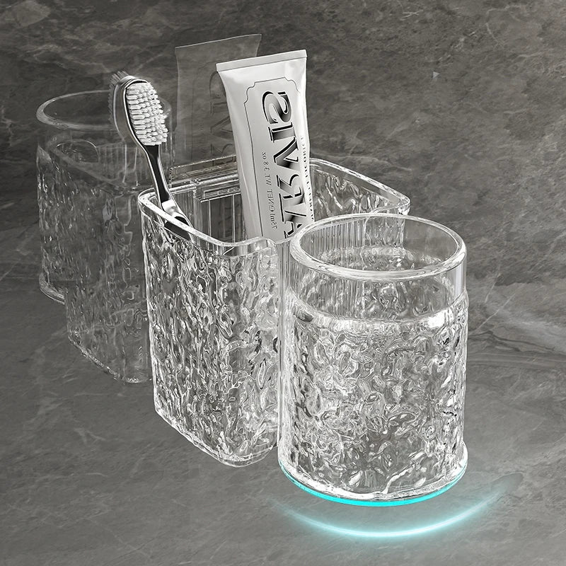 KTX-956243 Eco-Friendly Transparent Wall Hanging Toothbrush and Cosmetic Cup Holder for Bathroom