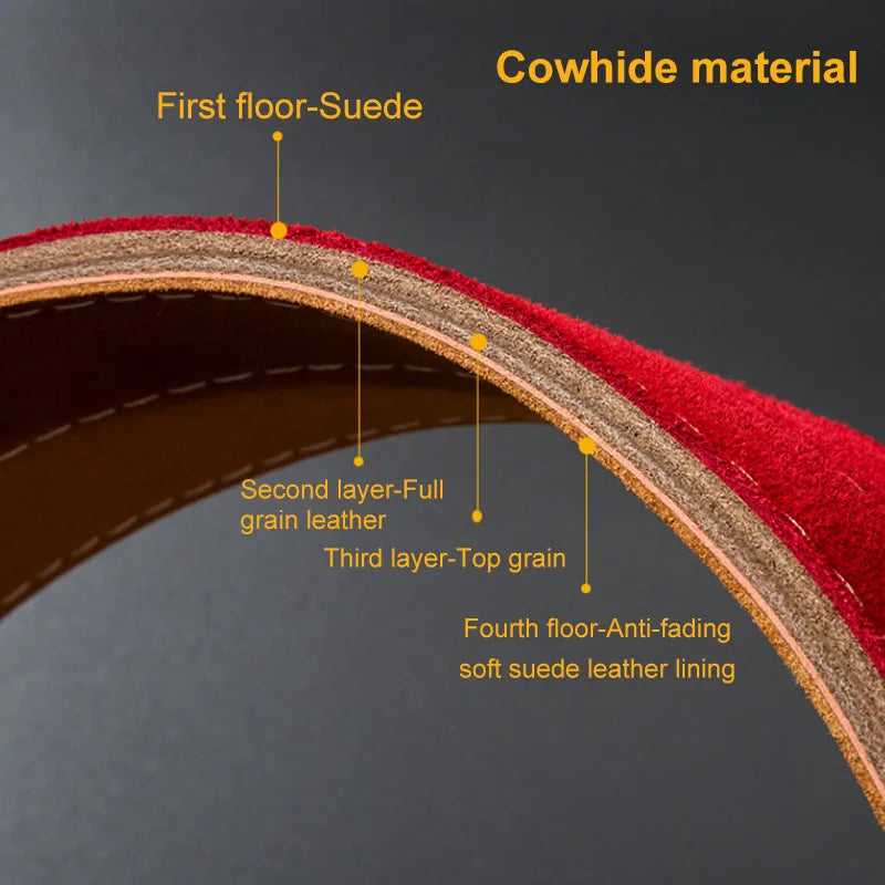 KTX-452819 Leather Weightlifting Belt - 10mm Thick Cowhide, 4-Layer Design, Lever Closure