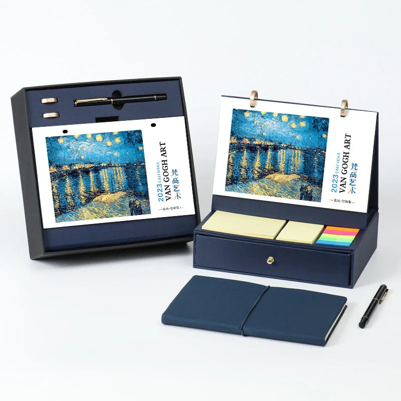 KTX-967315 2023 Foldable Calendar with Notebook and Sticky Notes, Compact Design for Organisation