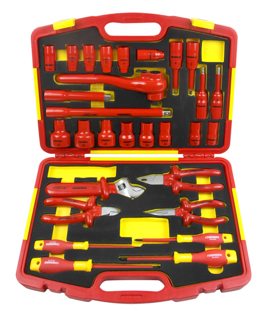 KTX-460883 29-Piece Insulated Tool Set with Pliers, Screwdrivers, Sockets, and Adjustable Wrench for Electrical Work