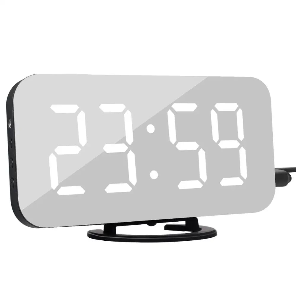 KTX-042195 Modern Digital LED Alarm Clock with Mirror Display and USB Charging Ports