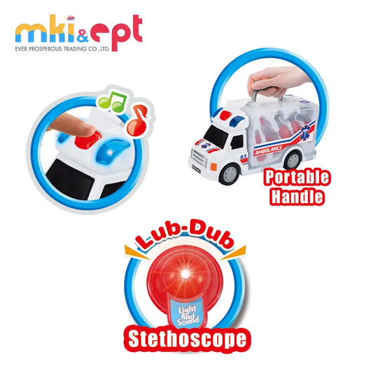 KTX-720211 Cartoon Musical Ambulance Toy Car with Medical Kit for Kids Ages 2-13