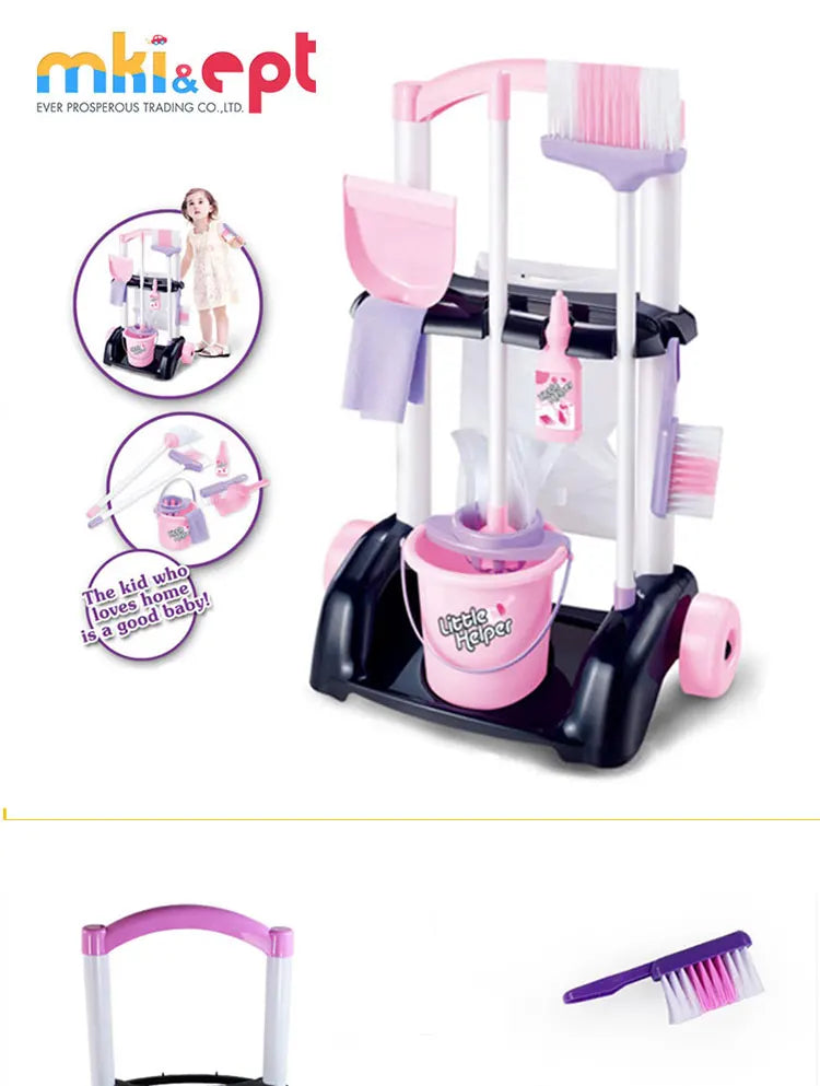 KTX-425299 Kids Cleaning Cart Toy - Pretend Play Trolley Set for Ages 2-7