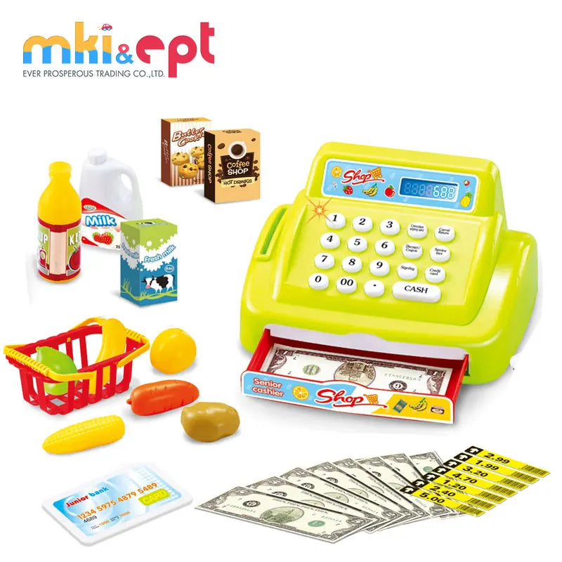 KTX-704403 Educational Battery Operated Cash Register Toy with Microphone for Kids Ages 2-7