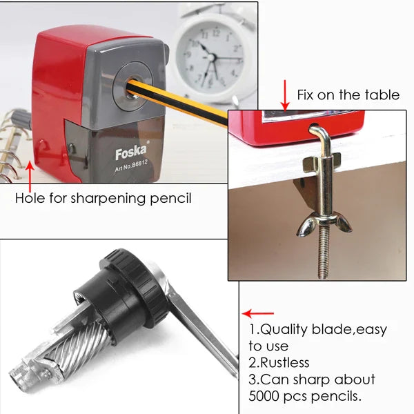 KTX-264531 Metal and Plastic Manual Desk Pencil Sharpener for Office, Home, and School