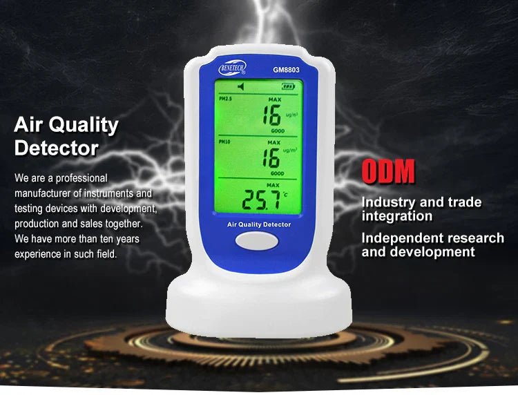 KTX-076883 GM8803 PM2.5 and PM10 Air Quality Multi-Sensor Monitor with LCD Display and Buzzer Alarm