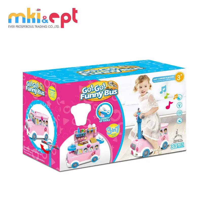 KTX-260307 Kids Electric Car Toy Bus with Multifunction Pretend Food Play Set for Ages 5-13