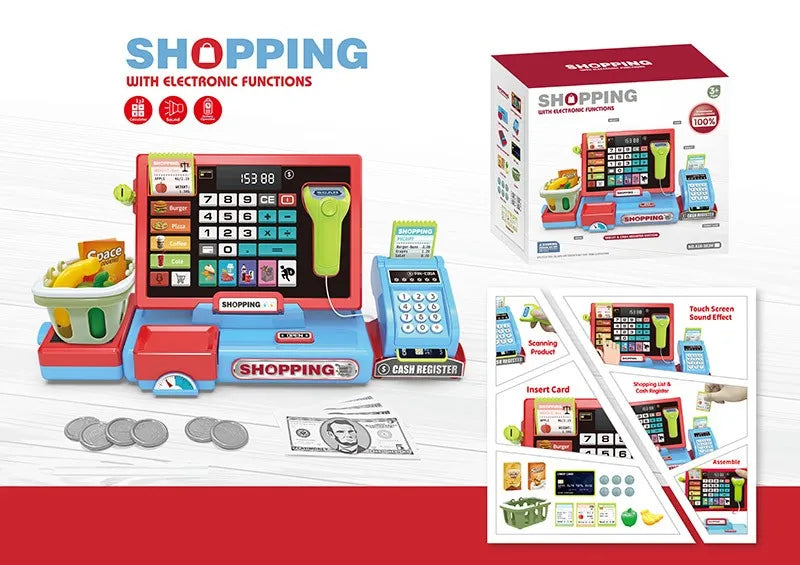 KTX-687443 EPT 52PCS Toy Cash Register with Electronic Sounds for Kids Indoor Pretend Play