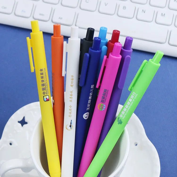 KTX-929939 Custom Logo Printed Retractable Ballpoint Pen with Soft Rubber Grip in Multiple Colours