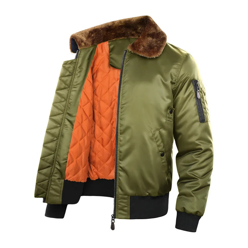 KTX-308755 Men's Retro American Flight Suit Jacket Winter Wool Collar Cotton Blouson Casual Style Zipper Closure Canvas Finished Product