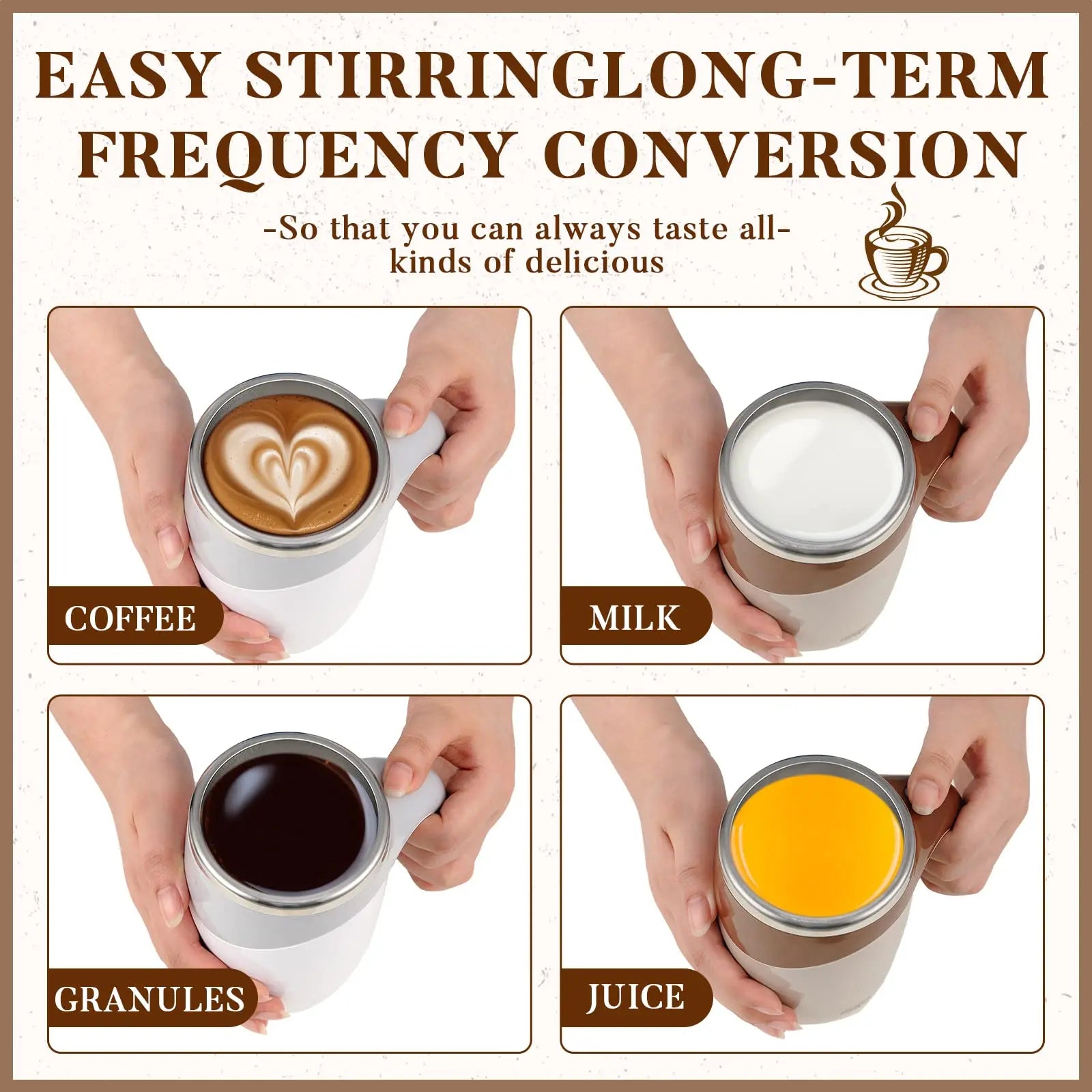 KTX-728019 Self-Stirring Electric Coffee Mug with Lid, Portable Automatic Mixing Coffee Cup