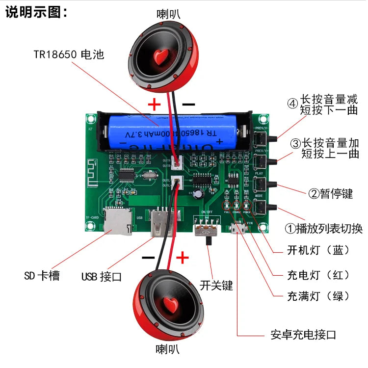 KTX-695187 Rechargeable Digital Amplifier Board with Dual Channel 10W Output