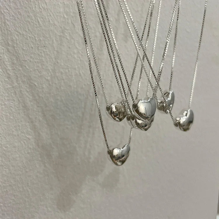 KTX-674963 New Fashion Design S925 Silver 3D Love Heart Pendant Necklace for Women Fine 925 Silver Jewelry Wholesale