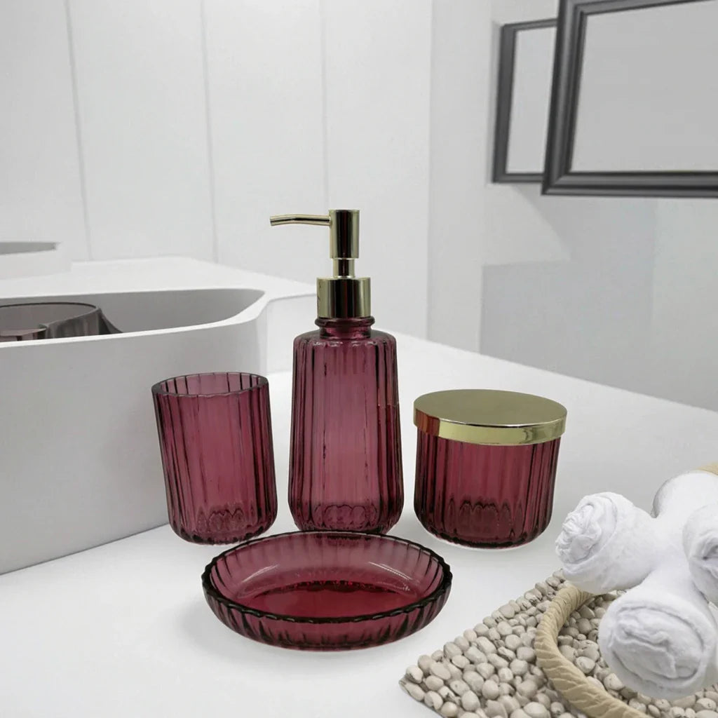 KTX-431955 Luxury Clear 4-Piece Glass Bathroom Accessories Set for Home and Hotel Use
