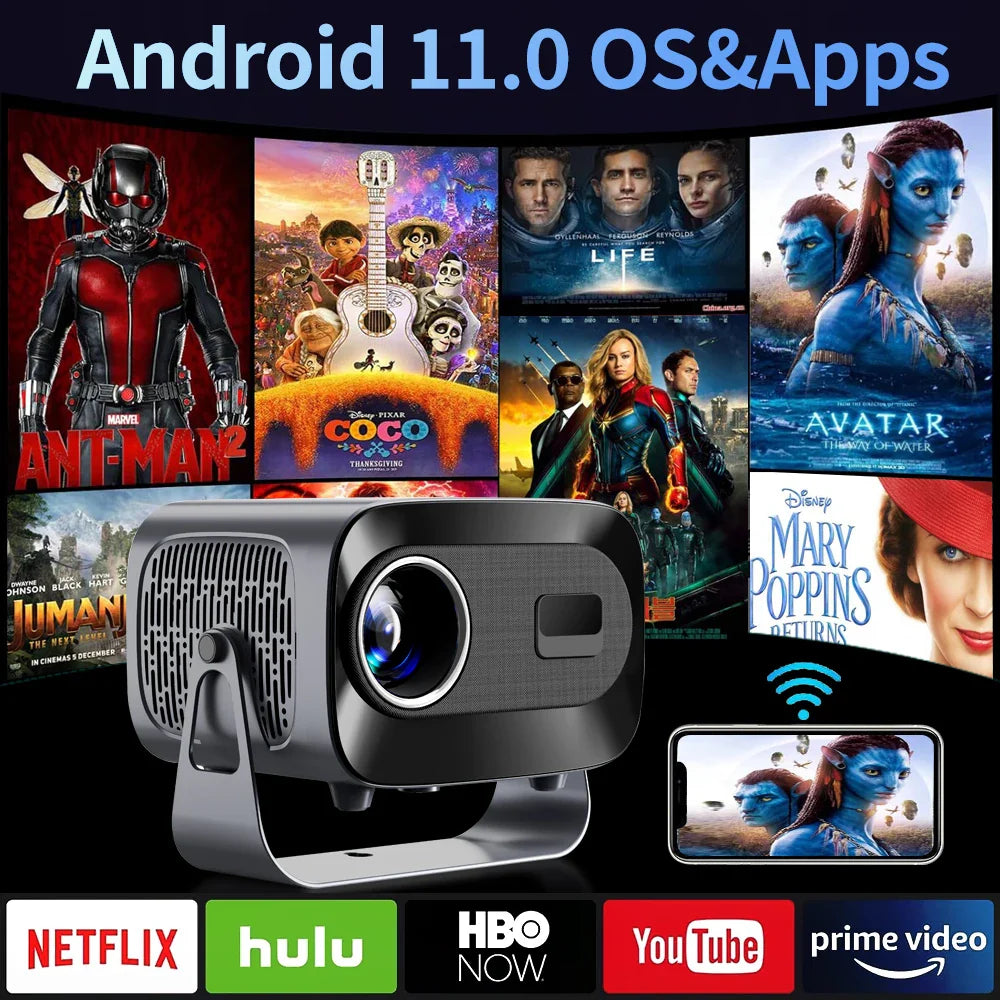 KTX-301971 1080P Full HD LCD Projector with Android 11, Wifi6, Voice Control, and LED Lamp for Home Theatre
