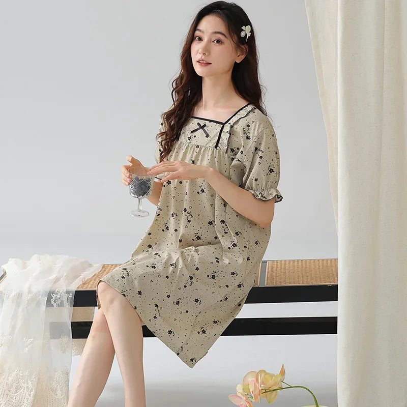 KTX-329171 New Design Plus Size Spring and Autumn Cotton Nightdress Loose Casual Pregnant Women Long Skirts