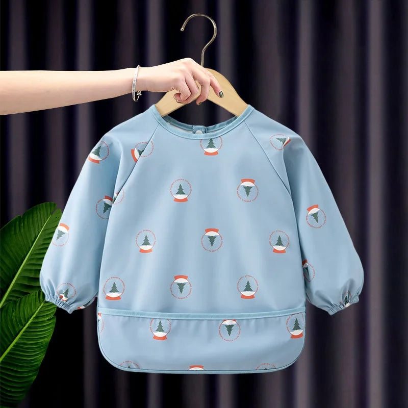 KTX-933651 Autumn Winter Kids Long-Sleeved Blouse New Arrival Full Body Waterproof PU Baby Apron Outwear with Snap Buttons Baby Bibs
