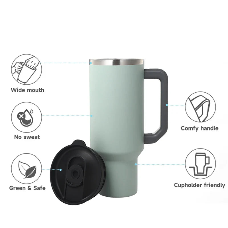 KTX-121235 40oz Large Capacity Stainless Steel Tumbler with Straw and Handle