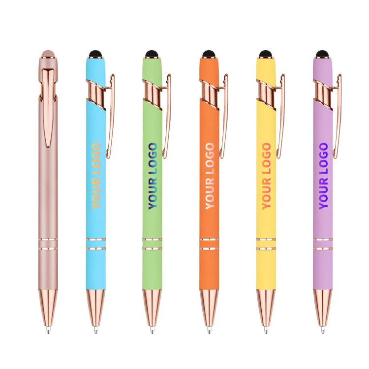 KTX-848595 Rose Gold Custom Logo Soft Touch Screen Pen with Rubber Grip for Mobile Devices