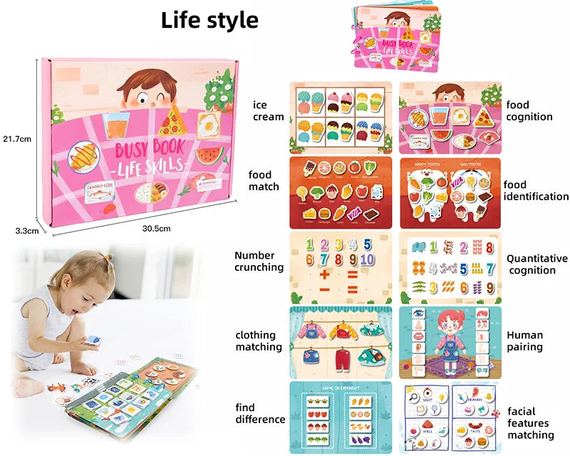 KTX-099923 Early Learning Montessori Busy Book for Toddlers, Activity Book with Farm Themes, Educational Interactive Toy