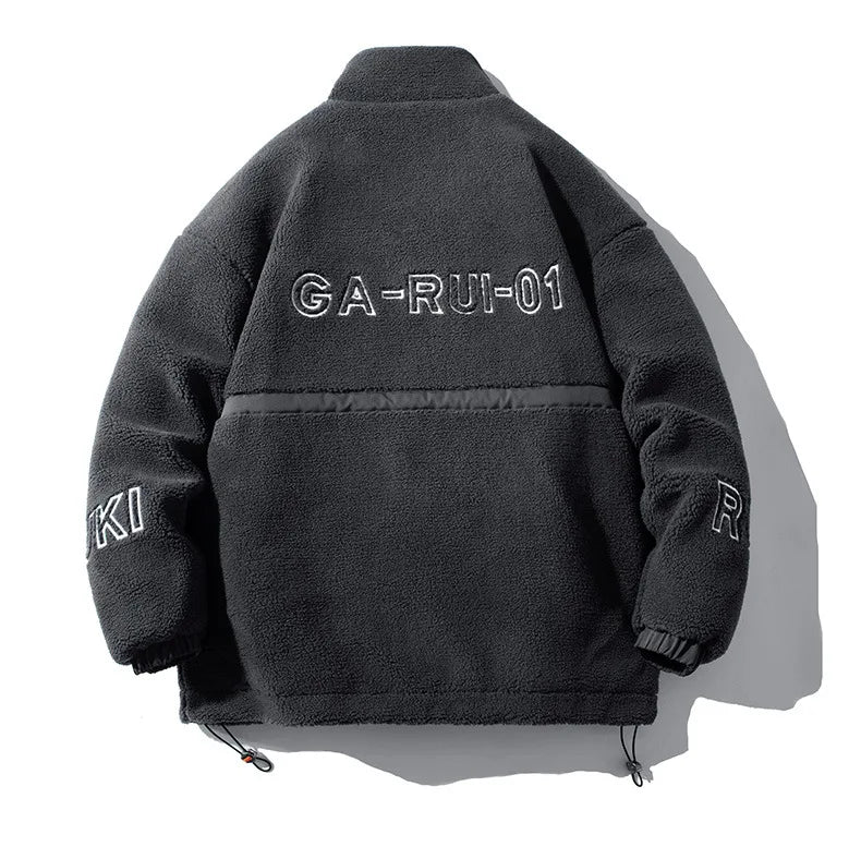 KTX-275987 Men's Casual Winter Thick Short Cotton Blouson O-Neck Jacket With Zipper Closure and Flower Decoration Dot Pattern Workwear