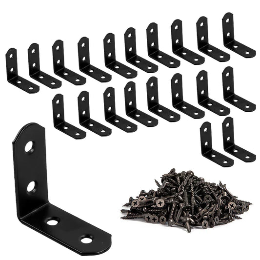 KTX-820179 20-Pack 50x50mm Corner Braces for 90 Degree Angle Fastening in Wooden Furniture, Bed Frames, and Cabinets