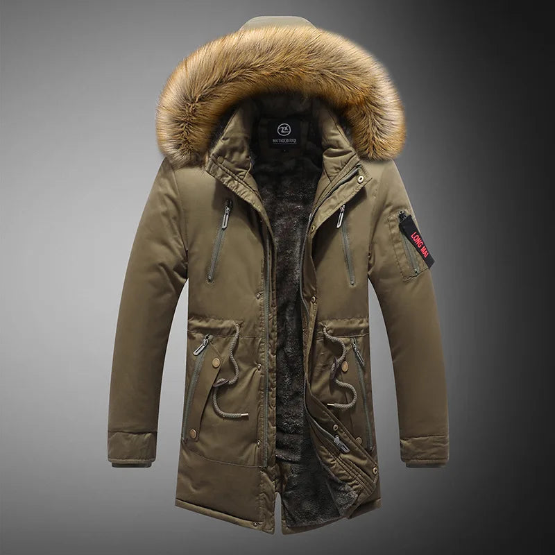 KTX-734739 Extra Thick Winter Men's Cotton Jacket Detachable Raccoon Fur Collar Waterproof Windproof Warm Business Coat Casual Style