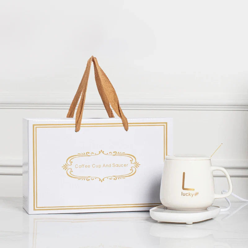 KTX-957395 Ceramic Mug with USB Heating Pad - 400ml Capacity, Keeps Drinks Warm at 55°C