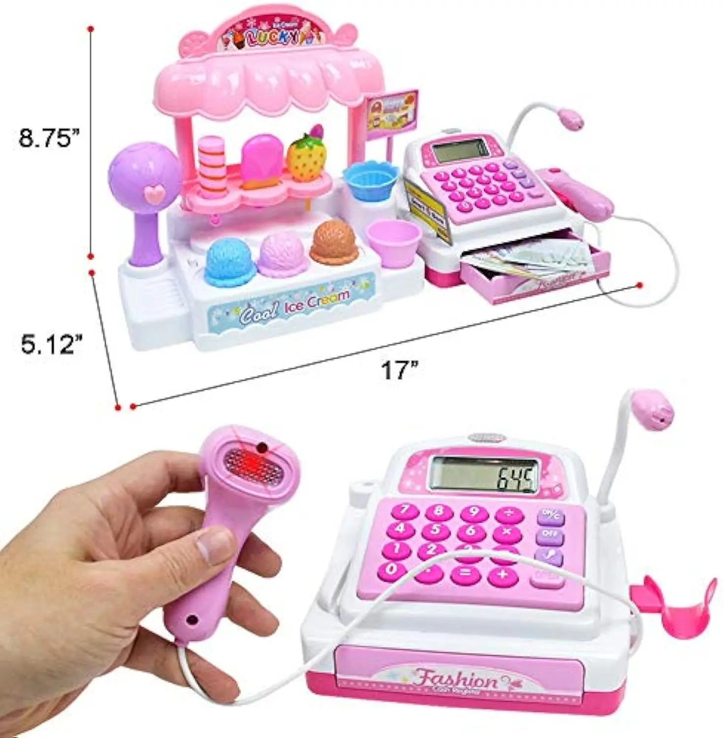 KTX-606099 Ice Cream Store Mini Cash Register Toy with Sound and Flashing Lights for Kids Ages 2-9