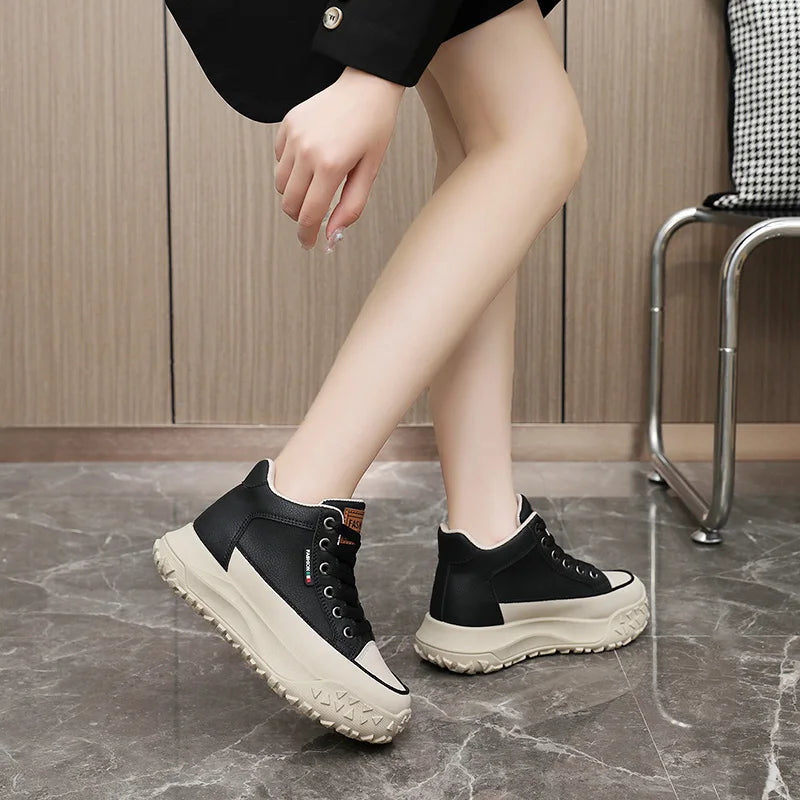 KTX-835347 Y5B08 New Simple Autumn Mid Top Fashion Versatile Elevated Thick Sole Sports Casual Anti slip Breathable Board Shoes