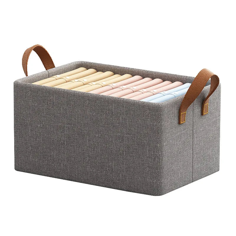KTX-369043 Foldable Fabric Clothes Storage Box with Steel Frame for Wardrobe Organization