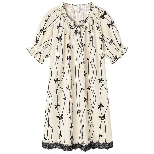 KTX-394707 2024 Summer Cotton Girls Nightgowns Lady Pajamas Sets for Women Short-sleeved Nightdress