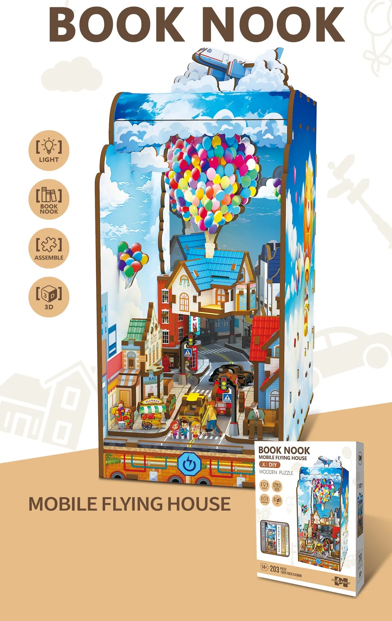 KTX-462675 3D Puzzle DIY Book Nook Kit with LED Light for Children and Educational Play