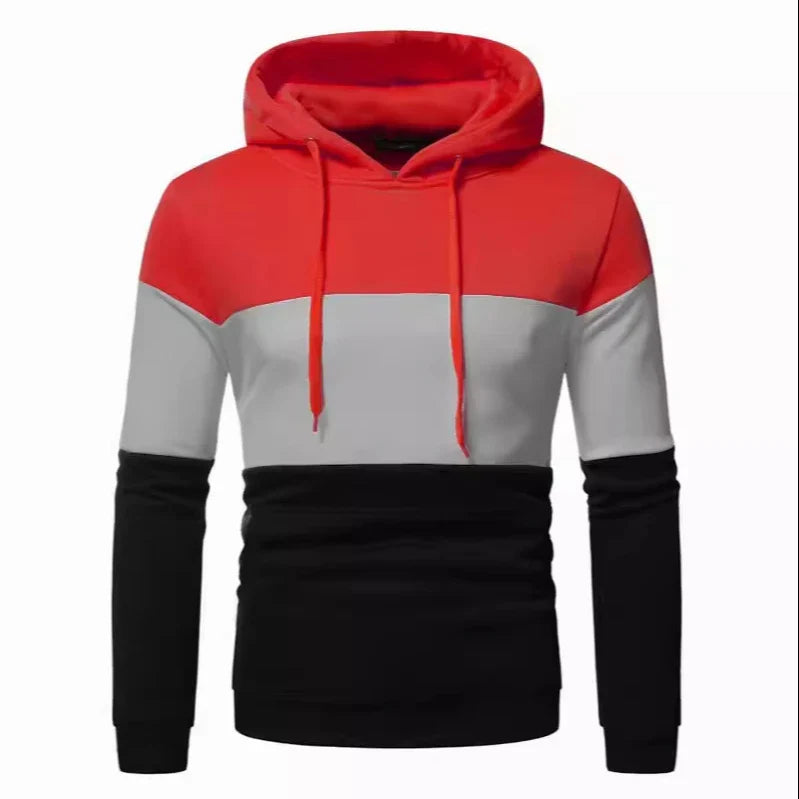 KTX-358483 Men's Custom Sweatshirt Autumn and Winter 3 Color Splicing Pullover Hooded Casual Sweatshirt Set
