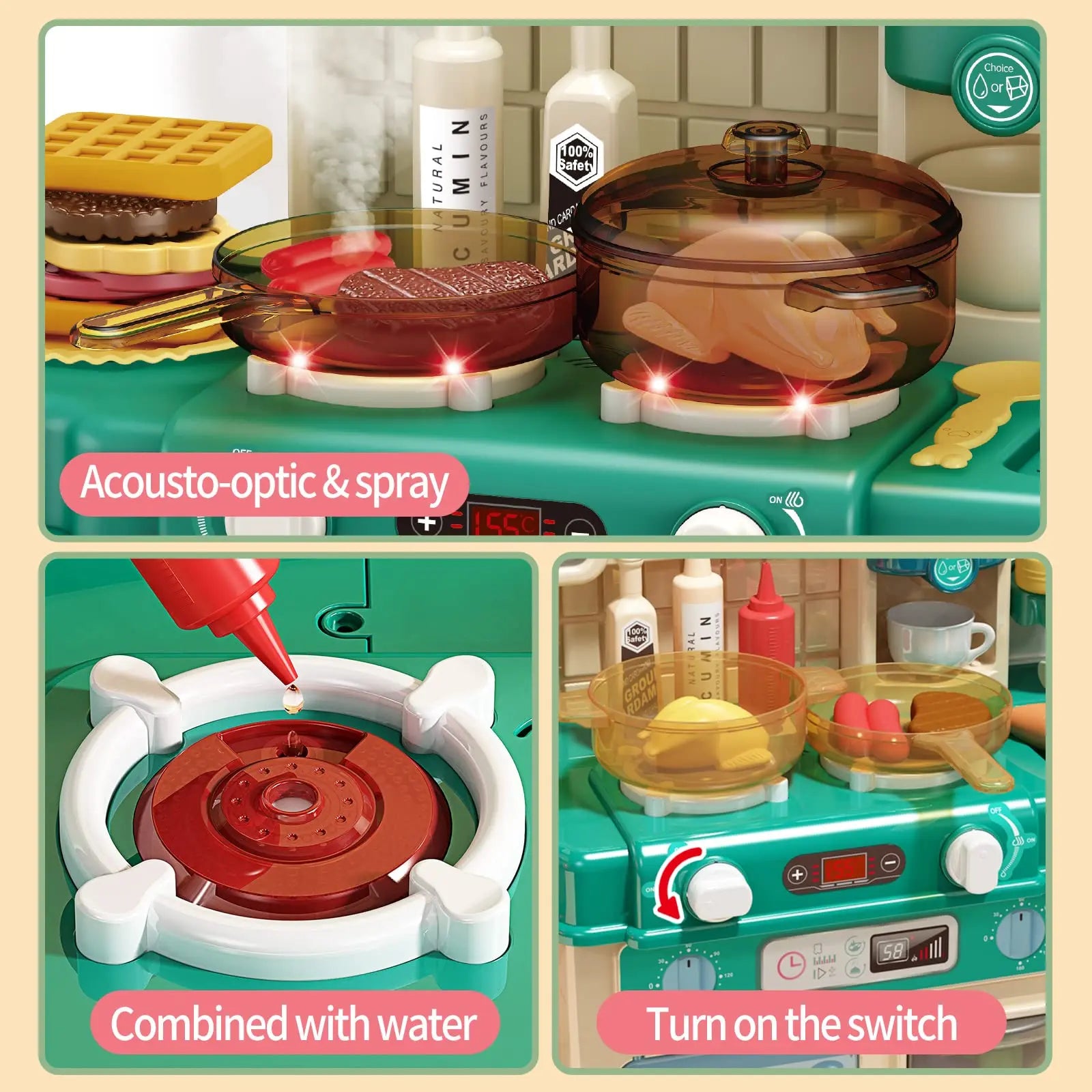 KTX-345107 48-Piece Realistic Kitchen Play Set with Lights and Sounds for Kids Ages 5 and Up