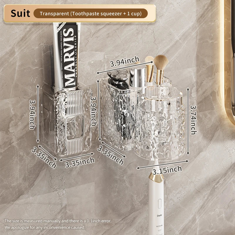 KTX-956243 Eco-Friendly Transparent Wall Hanging Toothbrush and Cosmetic Cup Holder for Bathroom