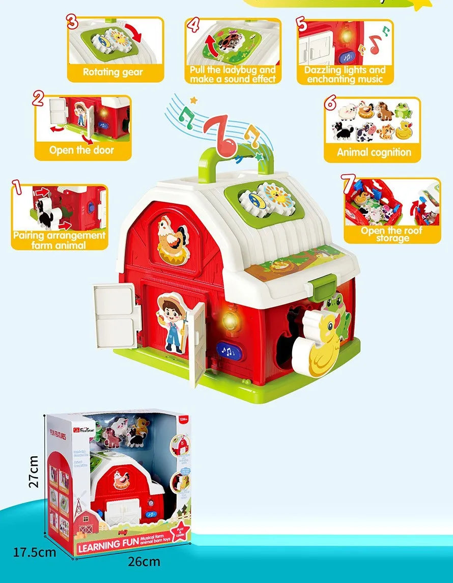 KTX-658131 Musical Barn Farm Animal Set for Infants - Interactive Elephants and Planes Player Doll