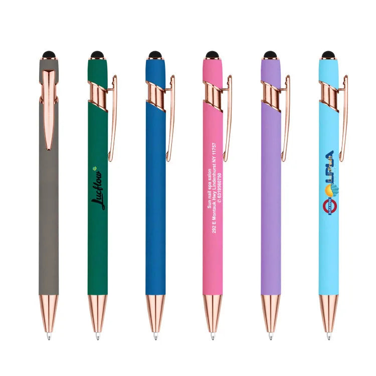 KTX-848595 Rose Gold Custom Logo Soft Touch Screen Pen with Rubber Grip for Mobile Devices