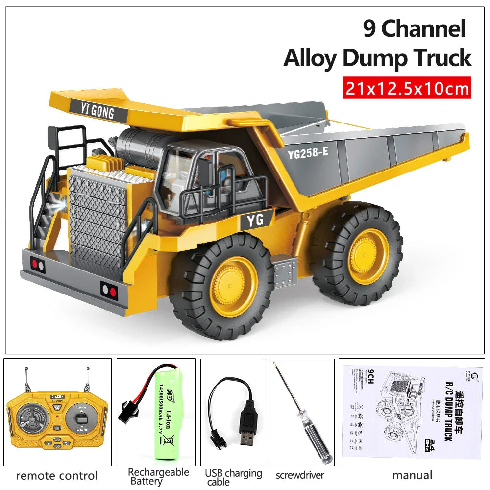 KTX-451091 Remote Control Alloy Engineering Bulldozer Toy with Light and Sound - 2.4G Wireless Excavator Vehicle