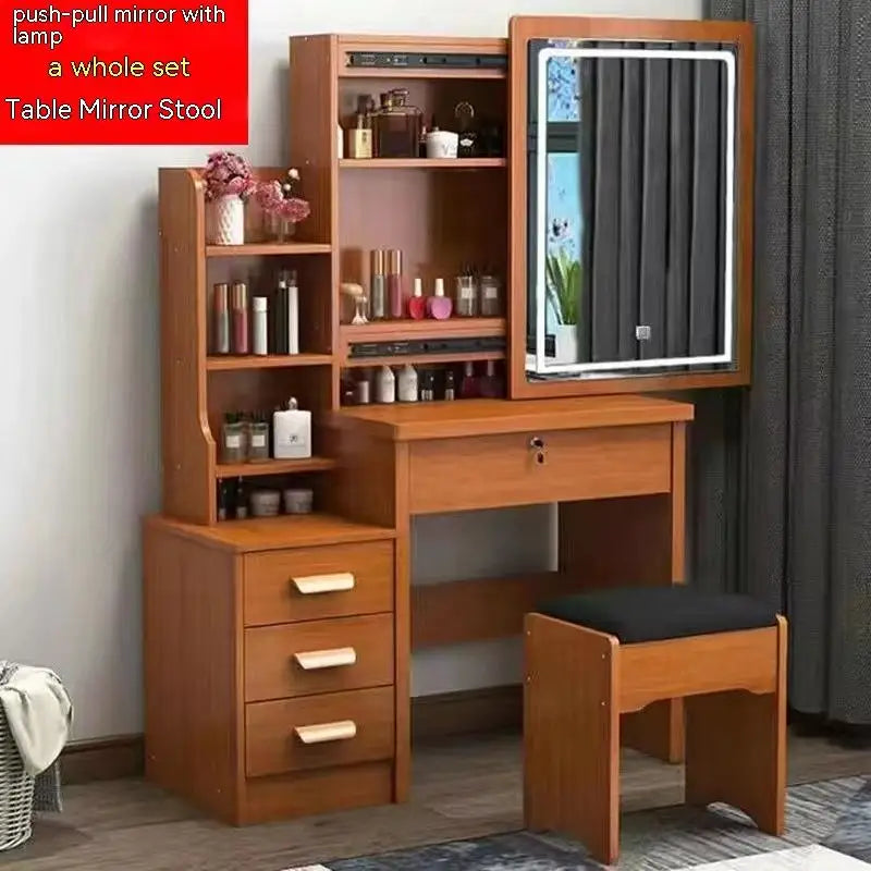 KTX-530707 Elegant Makeup Vanity Table with Mirror and Drawers, Complete with Stool for Bedroom