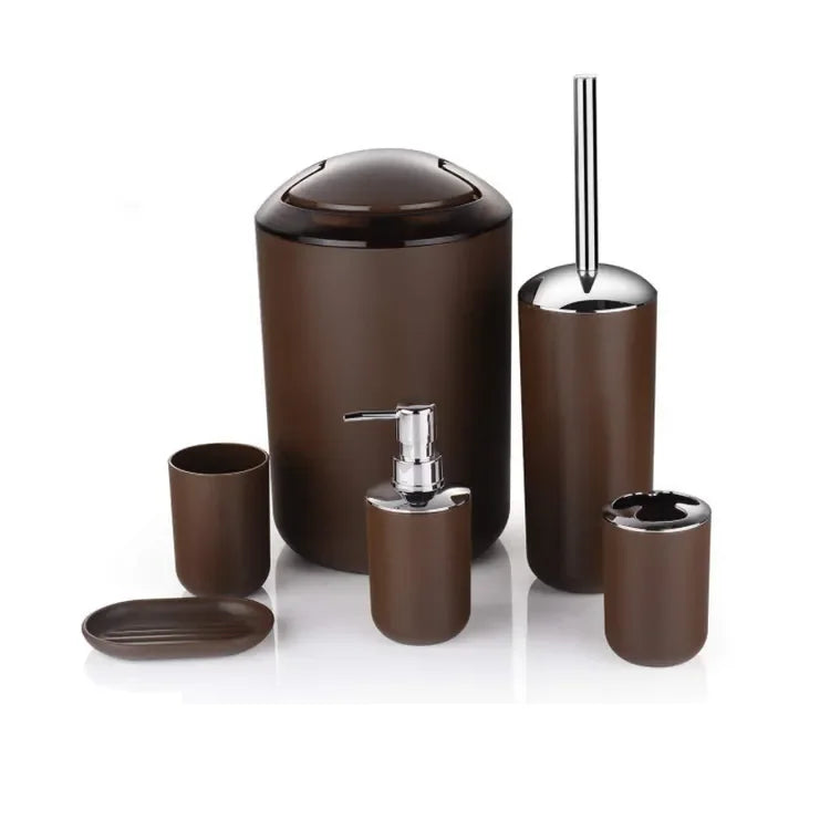 KTX-792403 6-Piece Black and White Plastic Bathroom Accessory Set for Modern Home Décor