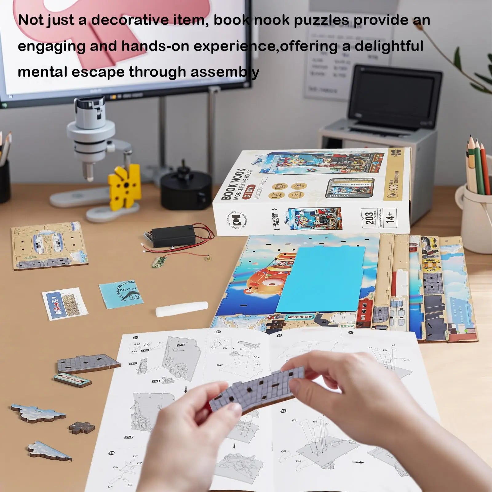 KTX-462675 3D Puzzle DIY Book Nook Kit with LED Light for Children and Educational Play