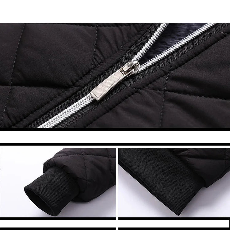 KTX-177683 Men's Casual Winter Cotton Jacket With Thick Velvet Stand-Up Collar Zipper Closure Warm Autumn Coat-Canvas Fabric