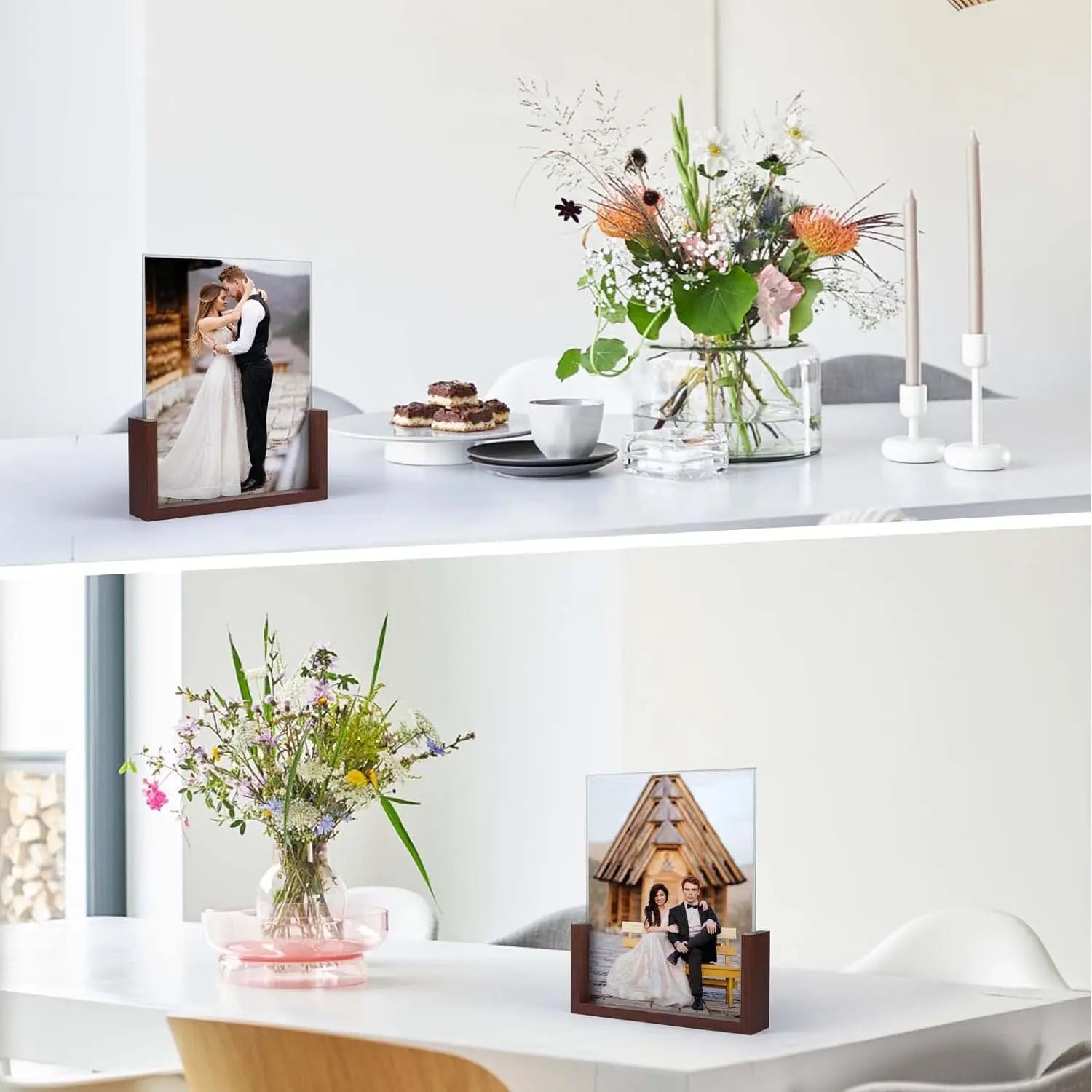 KTX-456275 Rustic Wooden Photo Frame with Walnut Base and High Definition Acrylic Cover